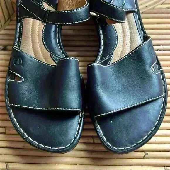 Born Black Leather Slingback wedge Sandals - Picture 3 of 7